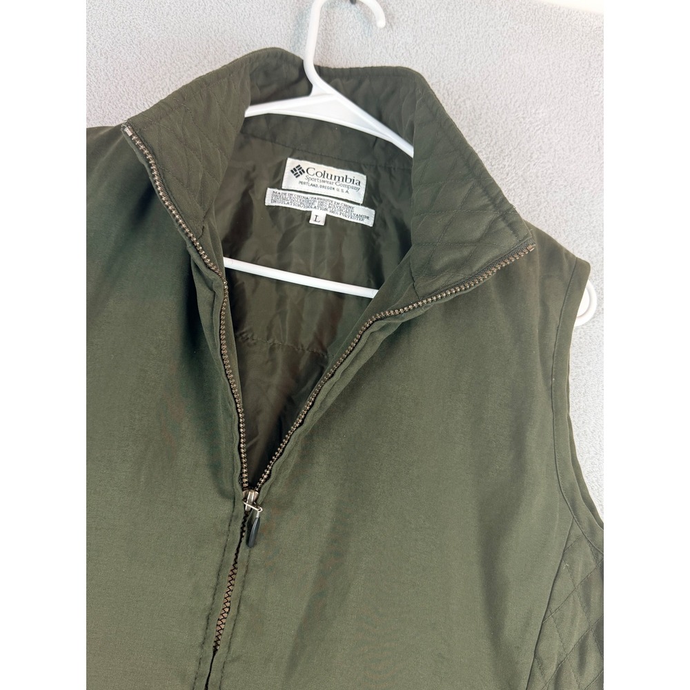 Columbia Quilted Vest Women's Size Large Olive Green Full Zip Sleeveless Jacket